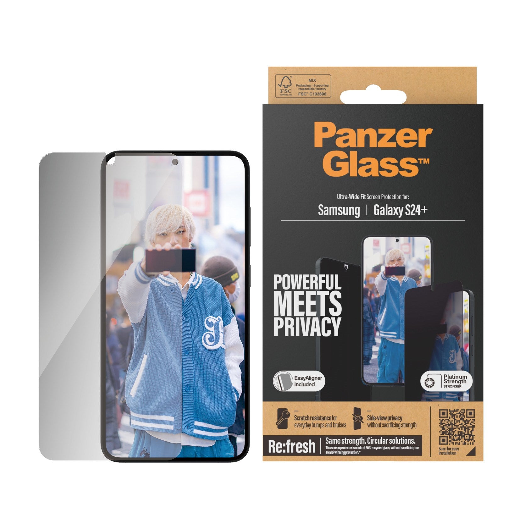 PanzerGlass® Privacy Skærmbeskyttelse Samsung Galaxy S24+ | Ultra-Wide Fit m. EasyAligner